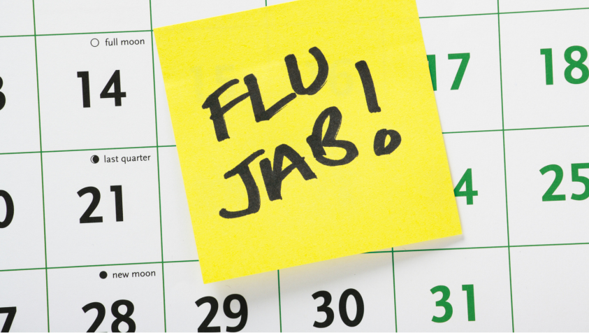 Flu vaccine appointment reminder card for winter protection covid jab